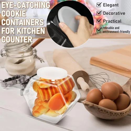 Miniatura 5 de Uiifan Tarro de plástico para dulces con tapa, cuencos de pescado transparentes, recipientes hexagonales para aperitivos, comida de perro, mascotas