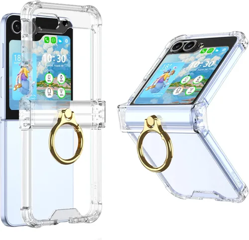Funda diseñada para Galaxy Z Flip 5 con protección de bisagra, funda transparente Flip 5 con soporte para Galaxy Z Flip 5 5G (2023), transparente