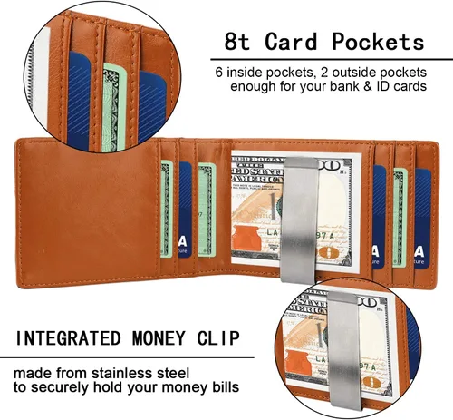 Miniatura 4 de Cartera de cuero personalizada con clip para dinero, regalos perfectos para hombres, regalos para marido, regalos para hijo, regalos para papá