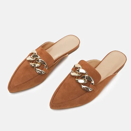 Miniatura 4 de Juliet Holy Mocasines planos para mujer, con puntera puntiaguda, sin espalda, sin cordones, con cadena de metal
