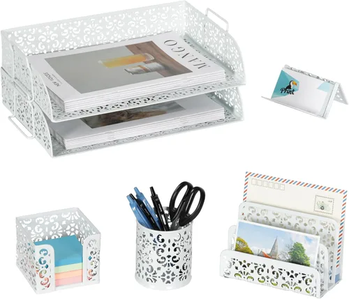 Miniatura 10 de EasyPAG Set organizador de escritorio 5 en 1 – Incluye 2 Charolas tamaño papel Carta, Clasificador de cartas, soporte de bolígrafos, recipiente