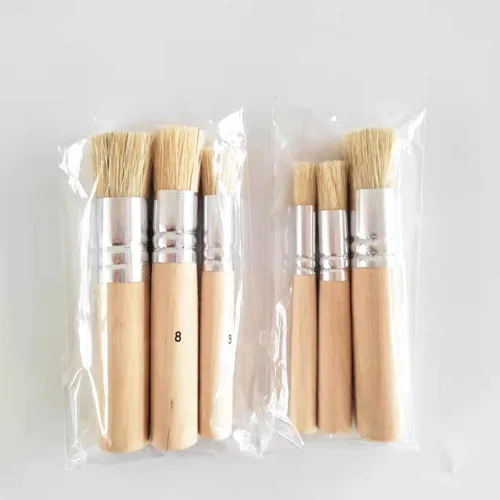 Miniatura 7 de Juego de 6 pinceles de madera para plantillas de cerdas de varios tamaños, pinceles de pintura de mango de madera, pinceles para pintura de acuarela