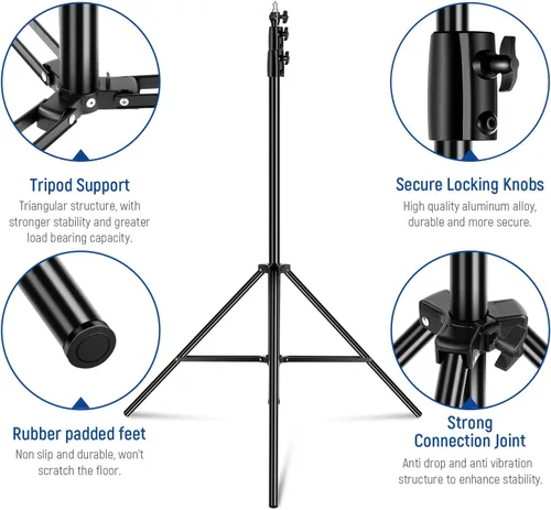 Miniatura 9 de NEEWER Soporte de luz acolchado de aire de 8.5 pies/8.5 ft, soporte de trípode de fotografía de metal resistente con espiga reversible de 1/4 a 3/8