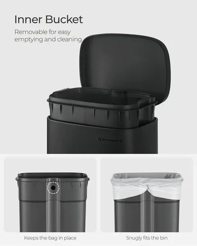 Miniatura 5 de SONGMICS Bote de basura con tapa, cubo de basura de 8 galones, cubo de basura pequeño de acero inoxidable con pedal escalonado y cubo interior, Negro