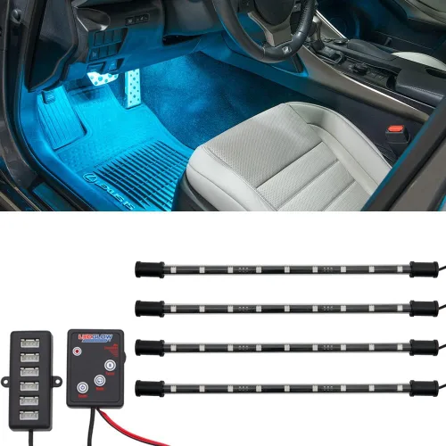 LEDGlow Kit de 4 luces LED multicolor de neón para interiores para automóviles y camiones, 7 colores sólidos, 7 patrones, modo de música,