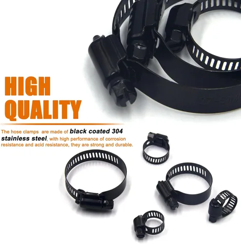 Miniatura 3 de ISPINNER 80pcs 8 tamaños de acero inoxidable ajustable 0.236-2.008 in rango tornillo sin fin abrazadera manguera kit surtido (negro)