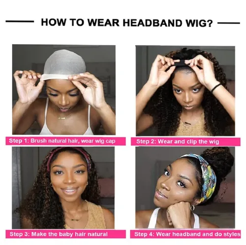 Miniatura 5 de Youngirl Peluca con Diadema de Ondas Profundas Ombré de Cabello Humano #4/27 Pelucas con Diadema Rizadas para Mujeres Negras Cabello Humano Sin