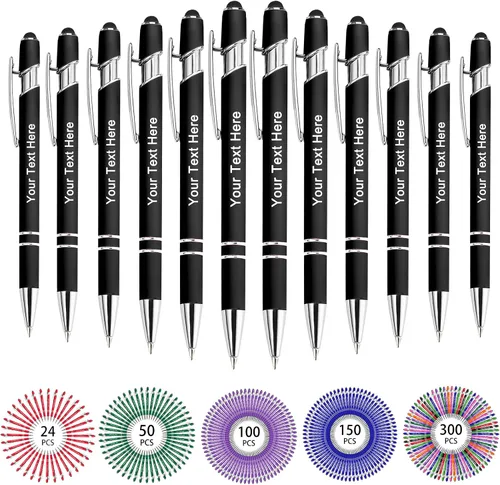 Miniatura 55 de Hasta 500 bolígrafos personalizados a granel, bolígrafo grabado personalizado con punta de lápiz capacitivo, carcasa multicolor retráctil, bolígrafo