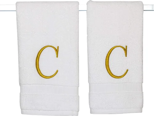 Miniatura 239 de Toalla de mano con inicial beige para baño, toalla bordada decorativa de calidad de hotel de lujo con monograma para tocador, spa, certificado