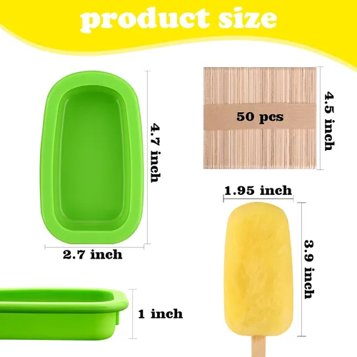Miniatura 3 de Sakolla 4 moldes de silicona para paletas con tapa y 50 palitos de madera para paletas de madera, moldes ovalados clásicos apilables para helados