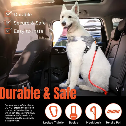 Miniatura 6 de Cinturón de seguridad para perro Cinturón de seguridad universal para automóvil para mascotas con cuerda de escalada reflectante, mosquetón