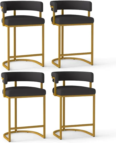 Miniatura 26 de Modern Barrel - Juego de 2 taburetes de bar de terciopelo de 24 pulgadas con respaldo y brazos cómodos, silla de isla de cocina tapizada de sherpa
