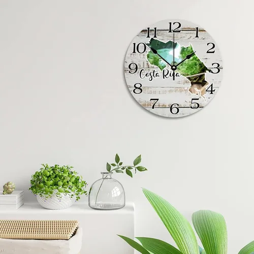 Miniatura 4 de Reloj de pared de Costa Rica Landmark - Reloj colgante de viaje silencioso grande de 10 pulgadas para dormitorio, sala de estar, decoración de pared