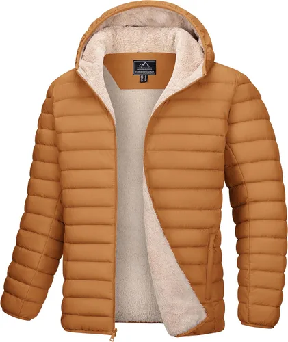 Miniatura 12 de MAGCOMSEN Chaqueta acolchada para hombre con capucha, forro de vellón, chaqueta térmica resistente al agua, chaqueta de plumón con cremallera