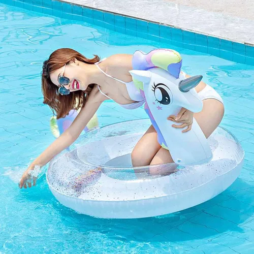 Miniatura 7 de CICITOYWO Flotadores de piscina para niños pequeños, balsa flotadora inflable para niños y adultos con asa, juguetes flotadores de playa para nadar