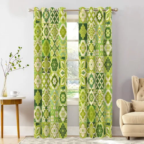 Miniatura 15 de Shrahala Art Nouveau Floral Pattern Blackout Curtain Tiers, Delicate Vine and Flower Design Kitchen Valance Light Blocking Tier Drapes with Rod