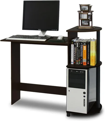 Miniatura 10 de Furinno - Escritorio compacto para computadora con estantes, Tablero de partículas, Negro / Gris