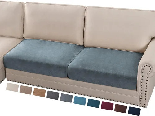 Miniatura 20 de PrinceDeco Funda marrón para muebles, 2 fundas de cojín elásticas de terciopelo para cojines individuales, aptas para mascotas, se mantiene en su