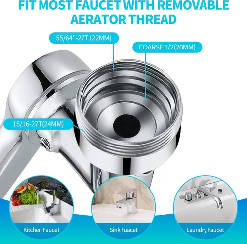 Miniatura 9 de Extensor de grifo giratorio de 1440°, aireador de fregadero de 2 modos de salpicadura, filtro de agua, extensión de filtro de agua para cocina, 1pcs