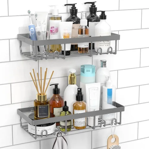 Miniatura 12 de Moforoco Estante organizador de estante para ducha, cesta autoadhesiva negra para estantes de baño, decoración interior de pared de casa de campo