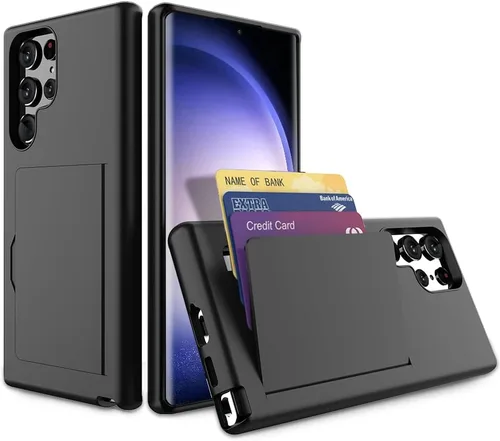 Miniatura 13 de Funda para Samsung Galaxy S25 con tarjetero, ranura para tarjeta de crédito Funda protectora tipo cartera - Negro