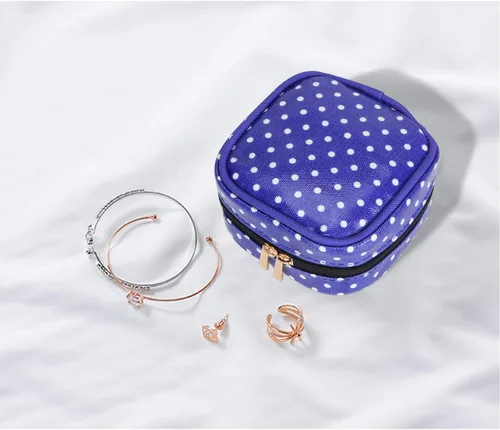 Miniatura 7 de Teamoy Estuche de joyería de viaje pequeño, portátil, para mujer, aretes, collar, accesorios, caja organizadora, lunares morados