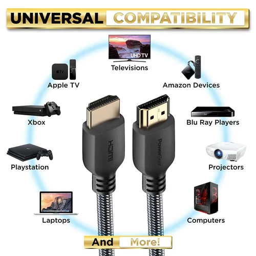 Miniatura 5 de PowerBear - Cable HDMI 4K 10 pies, nailon trenzado y conectores dorados Pack de 1 6 patas Negro