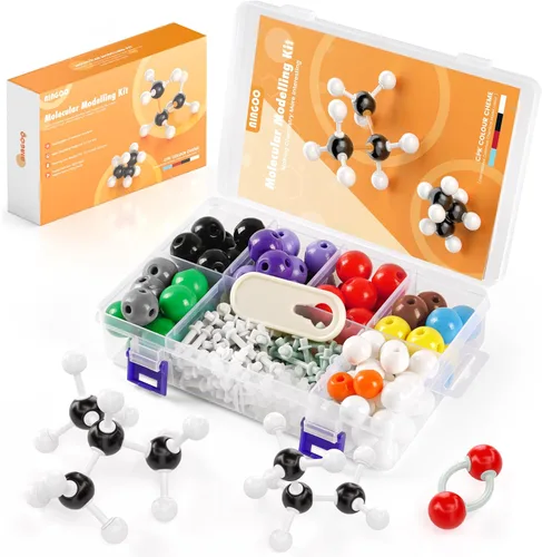 Miniatura 9 de Kit de modelo de química orgánica, 124 piezas, kit de modelo molecular portátil para clases de química, conjunto de modelos de elementos atómicos