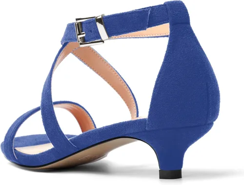 Miniatura 7 de ROSERWISH Sandalias de tacón bajo con hebilla de moda para mujer, con puntera redonda, de gamuza, para boda, 1.5 pulgadas