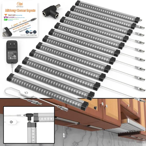 Miniatura 11 de EBD Luces LED Bajo Gabinete Cableadas Incorporadas Cable Ajustable Entrada Intermedia Luces Bajo Mostrador para Fregadero de Cocina 9 Pcs 4050 Lm