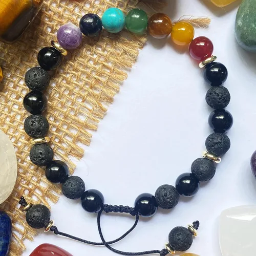 Miniatura 8 de 7 Chakra Bracelet Real Crystal Stone Beads Essential Oil Set Yoga Meditation Protection Lava Rock Jewelry Gifts for Women Men