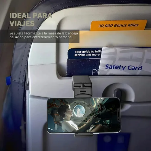 Miniatura 7 de Perilogics - Soporte universal para teléfono en vuelo de avión. Visualización manos libres con rotación multidireccional de 360 grados.