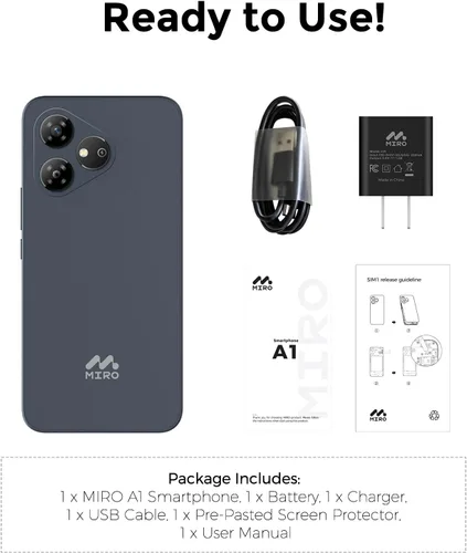 Miniatura 7 de MIRO Teléfono celular 4G - Nuevo teléfono inteligente Android 14 Go Edition, pantalla de 6 pulgadas, 2 GB+32 GB (256 GB expandible), batería de 3000