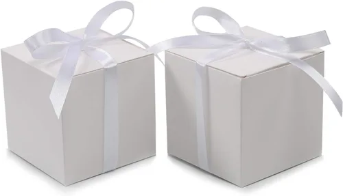 COTOPHER 100 cajas de regalo pequeñas, cajas de regalo de 2 x 2 x 2 pulgadas, cajas de regalo de papel con cintas, caja de dulces para recuerdos de