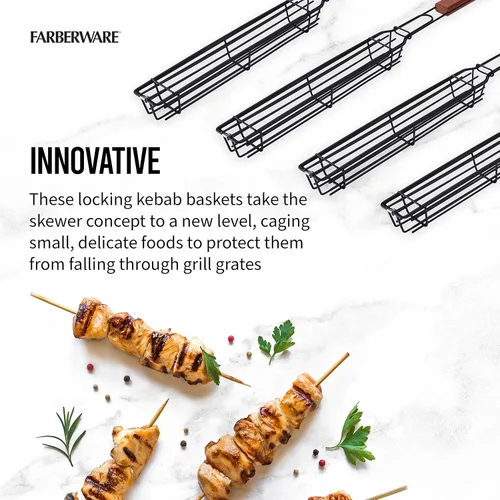 Miniatura 5 de Farberware 5290494 BBQ Shish Kabob - Cestas para asar, color negro y madera