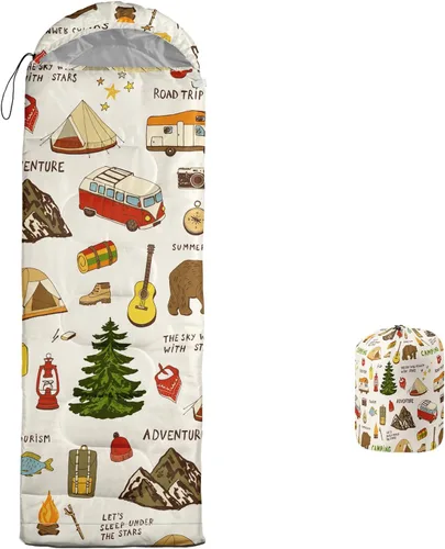Miniatura 18 de Saco de dormir con estampado lneffble, sacos de dormir, saco de dormir para acampar al aire libre, adecuado para niños, portátil para niños y niñas