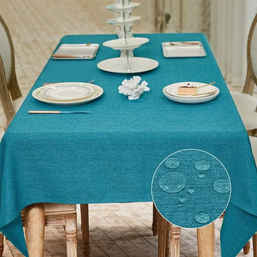Miniatura 24 de BALCONY & FALCON Mantel rectangular lavable, resistente a las arrugas e impermeable, mantel decorativo de tela de lino para comedor, fiestas