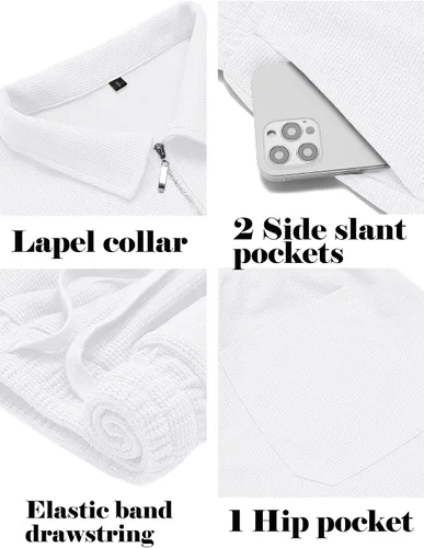 Miniatura 5 de Babioboa Conjunto de camisa polo de manga corta y pantalones cortos para hombre, conjunto de verano de dos piezas con 3 bolsillos con cremallera