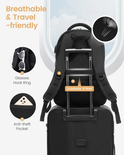Miniatura 5 de LOVEVOOK Mochila escolar para mujeres y hombres, mochila negra con compartimento para laptop de 15.6 pulgadas, bolsa ligera para libros