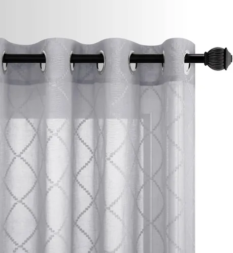 Miniatura 14 de KOUFALL Cortinas negras de 63 pulgadas de largo para dormitorio, juego de 2 paneles transparentes con ojales para ventana, cortinas geométricas