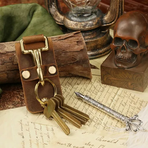 Miniatura 2 de Clip de llave de cinturón de cuero de grano completo resistente, soporte de llave de cinturón de cuero envejecido retro - BA05KC