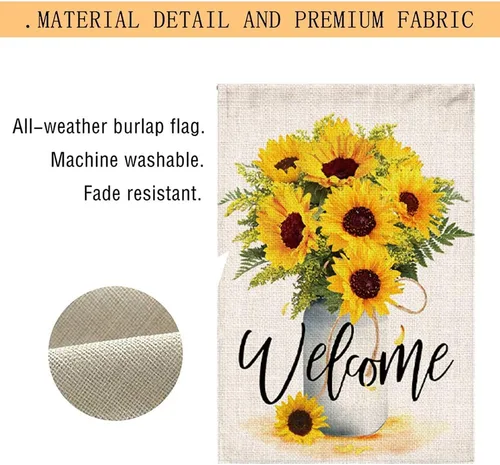 Miniatura 5 de Hexagram Bandera de jardín de bienvenida de verano de girasol de 12 x 18 pulgadas, banderas de jardín de temporada al aire libre, banderas