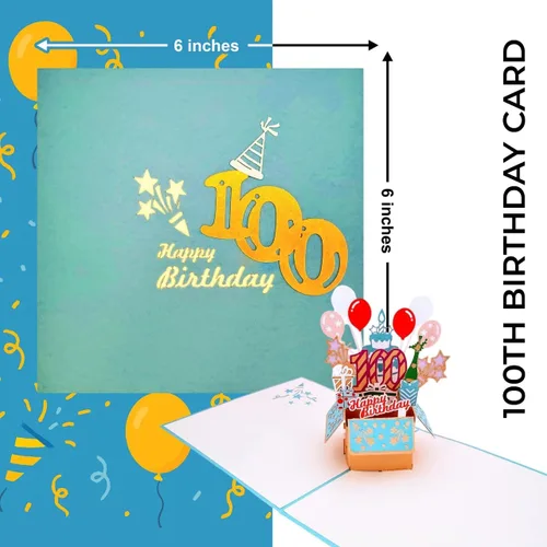 Miniatura 7 de iGifts And Cards Tarjeta desplegable 3D de cumpleaños número 100: caja de fiesta azul centro de mesa de champán - Saludo de hito para padres