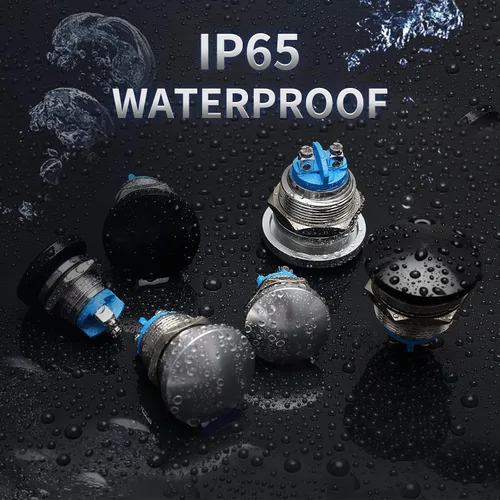 Miniatura 6 de STARELO Interruptor momentáneo de botón de presión de 16 mm con cabeza de hongo, metal de acero inoxidable IP65 impermeable 2Pin SPST 1NO 5A 250V AC