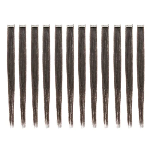 Miniatura 19 de SWACC 12 unidades de broches con extensiones reflejos para cabello de un solo color para fiestas. Mechones de cabello sintético de color., Azul Azul