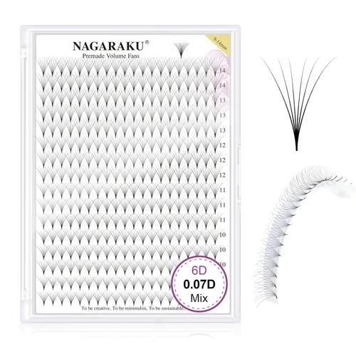 Miniatura 11 de NAGARAKU Wet Camellia - Extensión de pestañas, pestañas individuales, 3 abanicos de longitud múltiple, color negro mate natural, prepegadas