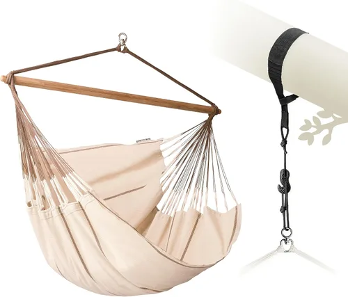 Miniatura 17 de La Siesta® XL King Habana - Hamaca colgante de algodón, para interiores y exteriores, silla colgante bohemia para dormitorio, patio, máximo 355