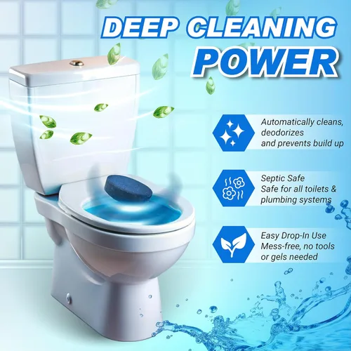 Miniatura 2 de Shinefy - Limpiador automático para inodoro en tabletas – 20 pastillas - Limpiadores de tanque de baño de gel azul, removedor de anillos de agua