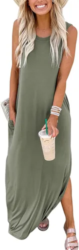 Miniatura 3 de ANRABESS - Vestido largo casual suelto para mujer sin mangas maxi vestido de playa con bolsillos