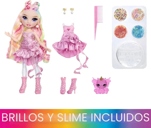 Miniatura 2 de Rainbow High Rainbow Shimmers with Slime - Bella, rosa de 11 pulgadas, crea una muñeca de moda arcoíris, kit de slime